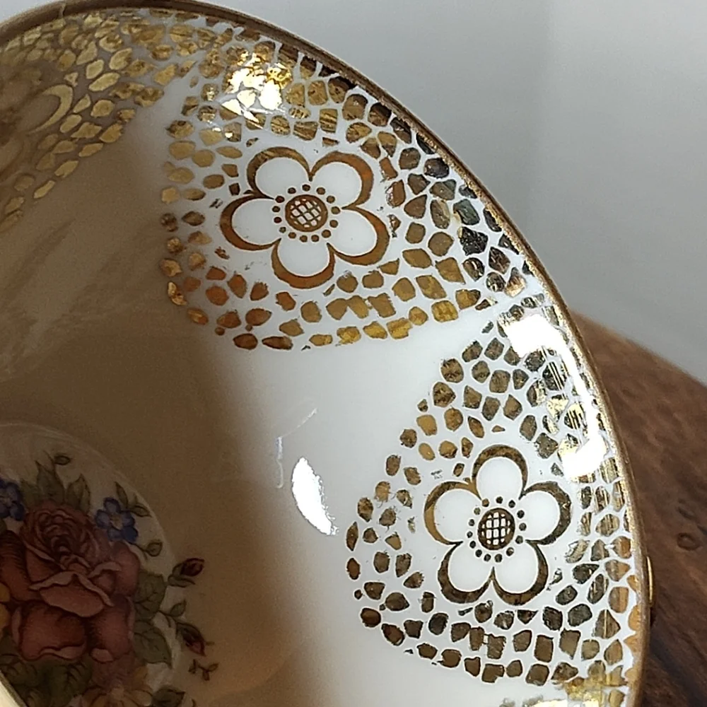 Winterling Bavaria Germany Floral Cup & Saucer Small Gold Flowers Spots Vintage
